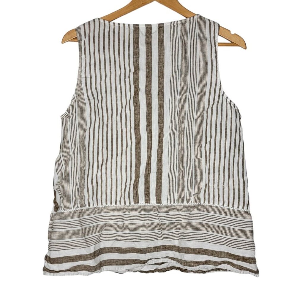 J. Jill Love Linen Large Petite Brown / White Striped Sleeveless Tank Top Womens - Picture 2 of 4